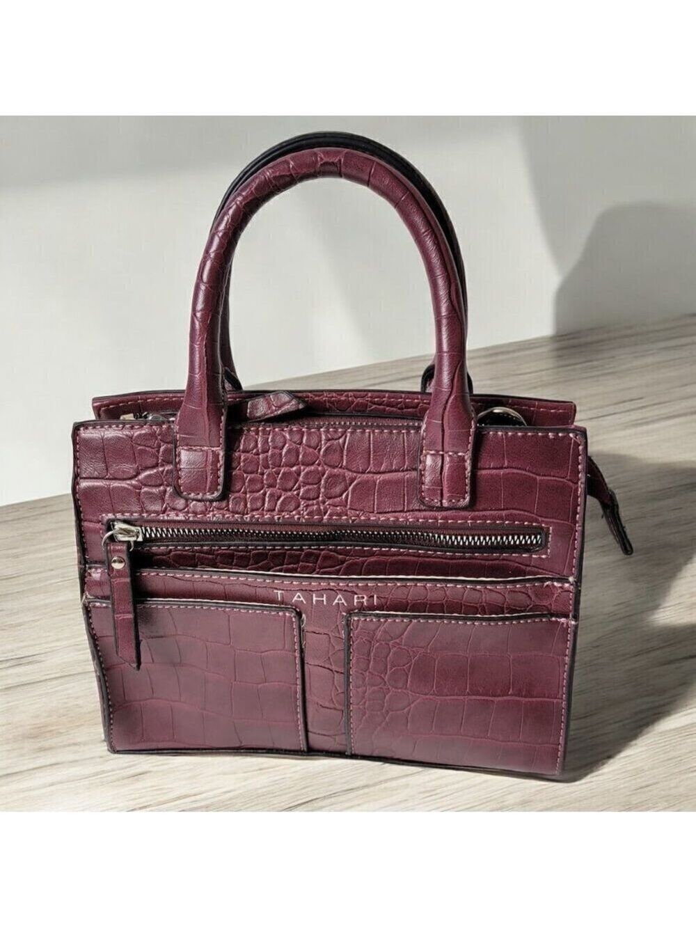 TAHARI tattler embossed crocodile mini satchel